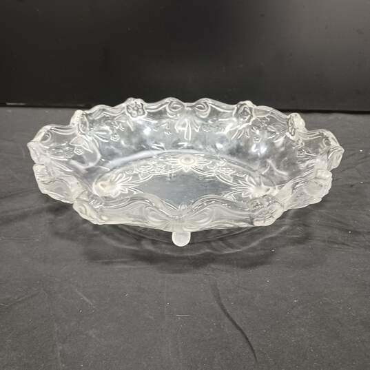 Clear Glass Footed Embossed Christmas Design 13" x 10"x 3.5" Serving Dish image number 1