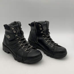Mens 94103 Black Leather Round Toe Lace-Up Ankle Motorcycle Boots Size 11.5
