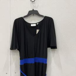 NWT Avenue Womens Black Blue V-Neck Short Sleeve Belted Maxi Dress Size 18/20 alternative image