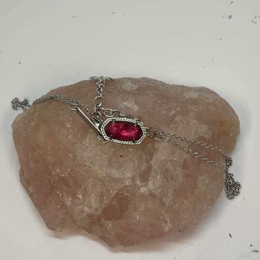 Designer Kendra Scott Silver-Tone Chain Elisa Red Stone Pendant Necklace image number 1