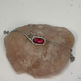 Designer Kendra Scott Silver-Tone Chain Elisa Red Stone Pendant Necklace