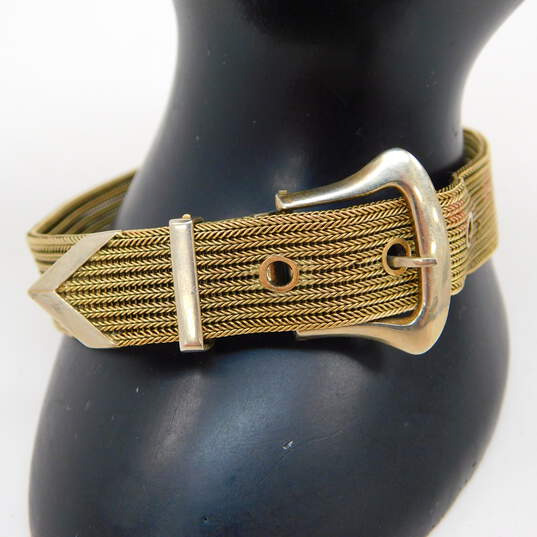 Vintage 14K Yellow Gold Mesh Chain Belt Buckle Bracelet 19.4g image number 1