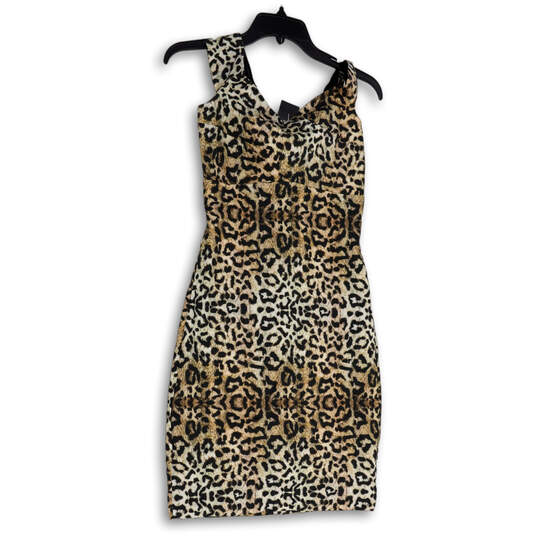 NWT Womens Tan Black Leopard Print Sleeveless Knee Length Sheath Dress 4 image number 2