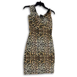 NWT Womens Tan Black Leopard Print Sleeveless Knee Length Sheath Dress 4 alternative image