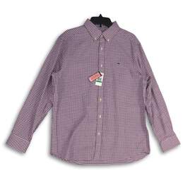 NWT Mens Purple Plaid Pointed Collar Long Sleeve Button-Up Shirt Size Large