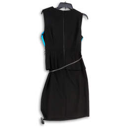 Womens Black Blue Sleeveless Round Neck Back Zip Short Sheath Dress Size 8 alternative image