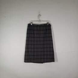 Womens Virgin Wool Plaid Side Zip Flat Front Knee Length A-Line Skirt Size 30