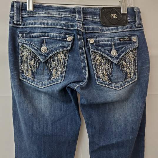 Miss Me Bootcut Blue Jeans Low Rise Studded Wing Pockets Women's 27 image number 2