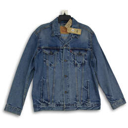 NWT Mens Blue Denim Pockets Long Sleeve Collared Button Front Jacket Sz XL