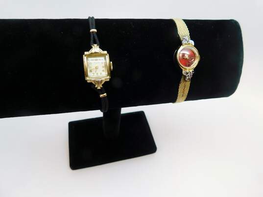 Ladies Vintage Gold Filled Garnet Diamond Accent Band Elgin & Lonville Jeweled Wrist Watches 26.1g image number 1