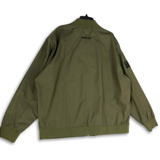 NWT Mens Green Long Sleeve Pockets Full Zip Bomber Jacket Size XXL image number 2