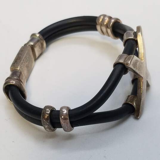 Sterling Silver Black Rubber Double Band X 7inch Bracelet 26.6g image number 4
