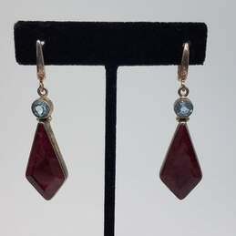 Sterling Silver Topaz Ruby Dangle Earrings 15.0g