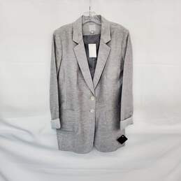Halogen Gray Linen Cotton Blend Lined Blazer Jacket WM Size L NWT