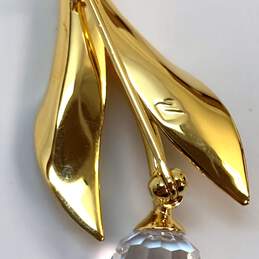Designer Swarovski Gold-Tone Small Clear Crystal Tulip Flower Brooch Pin