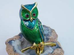 VNTG Signed Boucher Number 8668P Green Enamel Owl Brooch