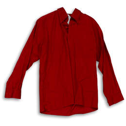 Mens Red Long Sleeve Collared Front Pocket Casual Dress Shirt Size Medium