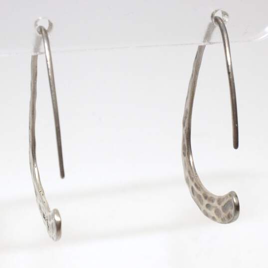 Artisan Signed Sterling Silver Hammered Hoop Earrings - 4.1g image number 3