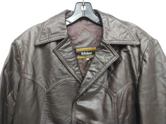 Wolens Men's Brown Leather Coat Size 42 image number 3