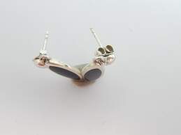 Artisan 925 Onyx Inlay Pendant Necklace Earrings & Ring w/ Hoop Earrings 19.7g