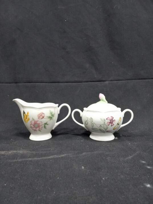 Lenox Butterfly Meadows Pattern Ceramic Sugar Bowl & Creamer Dishes - IOB image number 1
