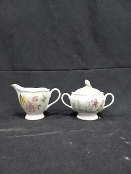Lenox Butterfly Meadows Pattern Ceramic Sugar Bowl & Creamer Dishes - IOB