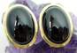 14K Gold Onyx Cabochon Oval Omega Clip On Earrings 5.6g image number 3