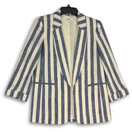 Womens Blue White Striped Long Sleeve Open Front Jacket Size Small