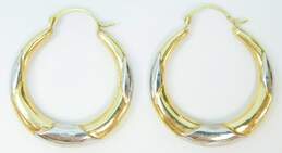 14K White & Yellow Gold Puffed Tapered Hoop Earrings 2.0g alternative image