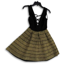 NWT Womens Black Gold V-Neck Strappy Knee Length Fit And Flare Dress Size M alternative image