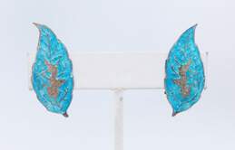 Vintage Siam Sterling Silver Blue Enamel Goddess Leaf Brooch & Clip On Earrings 14.8g alternative image