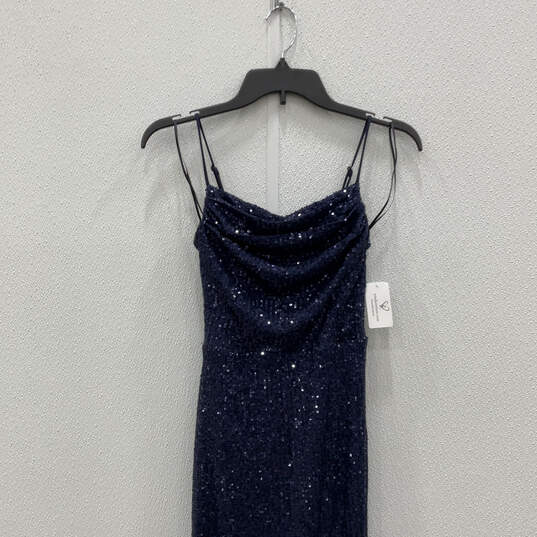 NWT Womens Blue Sequins Sleeveless Cowl Neck Side Slit Maxi Dress Size S image number 3
