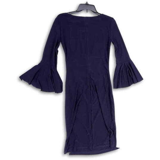 NWT Womens Blue Round Neck Long Bell Sleeve Maxi Dress Size 10 image number 2