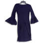 NWT Womens Blue Round Neck Long Bell Sleeve Maxi Dress Size 10 image number 2