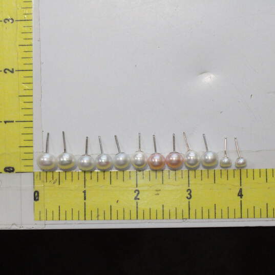 Bundle of 6 Pairs Sterling Silver Pearl Earrings - 10.1g image number 6