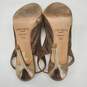 AUTHENTICATED Jimmy Choo Gold Lamé & Leather Platform Peep Toe Slingback Heels image number 7