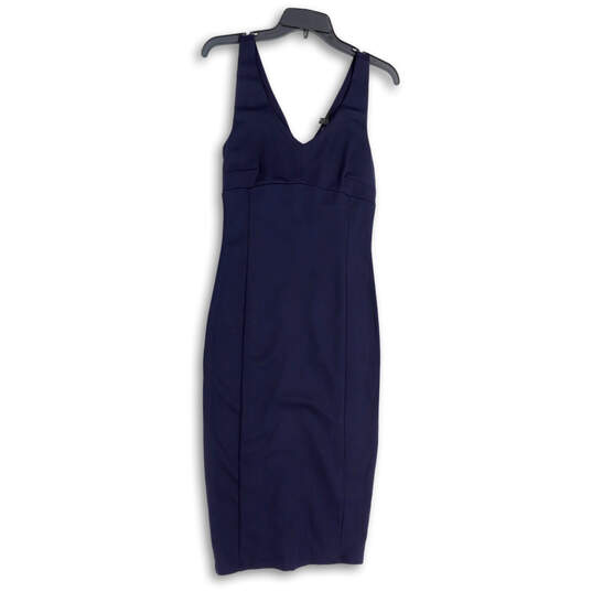 NWT Womens Blue V-Neck Back Zip Sleeveless Bodycon Dress Size Small image number 1
