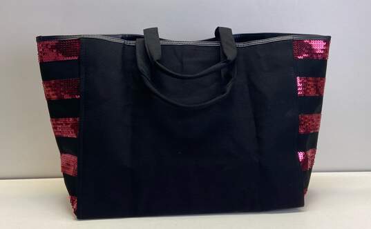Victoria's Secret Sequin Logo Tote Bag Black Pink image number 2