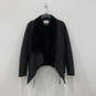 Womens Black Long Sleeve Shawl Collar Open Front Shearling Coat Size Small image number 1