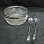 Vintage F.B. Rogers Silver Co. Clear Glass Salad Bowl w/ Silver-Plated Serving Utensils image number 1
