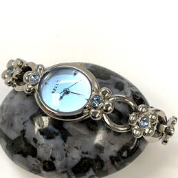 Designer Relic Silver-Tone Blue Crystal Stone Oval Dial Analog Wristwatch