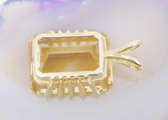 14K Gold Faceted Citrine Multi Prongs Rectangle Statement Pendant 8.1g image number 4