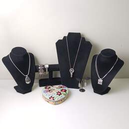 5 Piece Brighton Silver Tone Costume Jewelry Collection w/ Heart Box