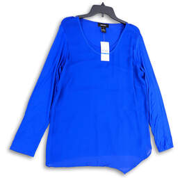 NWT Womens Blue Long Sleeve Scoop Neck Side Slit Pullover Tunic Top Size XL