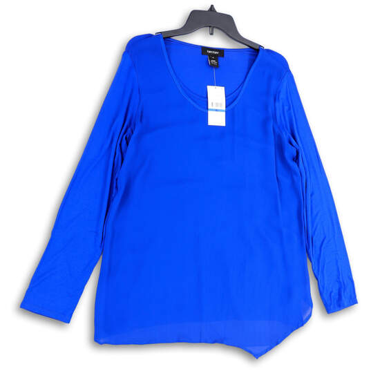 NWT Womens Blue Long Sleeve Scoop Neck Side Slit Pullover Tunic Top Size XL image number 1