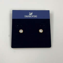 Designer Swarovski Gold-Tone Rectangle Crystal Cut Stone Stud Earrings
