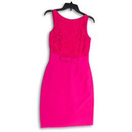 Womens Pink Floral Lace Round Neck Sleeveless Knee Length Sheath Dress Sz 0