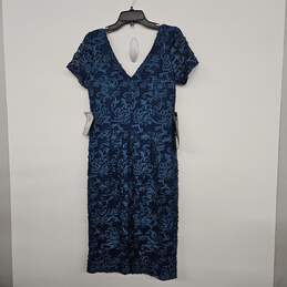 Blue V Neck Short Sleeve Embroidered Midi Dress alternative image