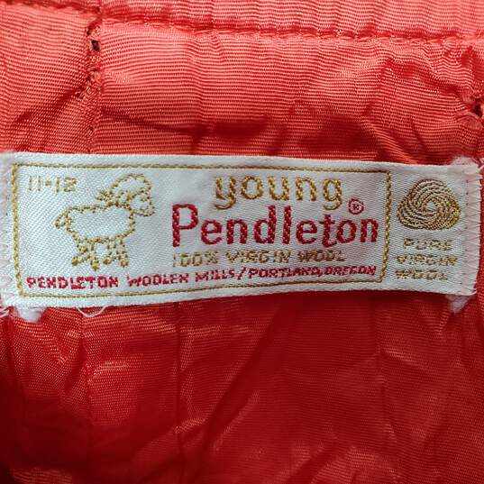Vintage Young Pendleton Orange Plaid Wool Midi Skirt 11-12 image number 2