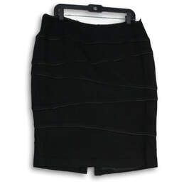 Womens Black Flat Front Ruffle Back Slit Straight & Pencil Skirt Size 14